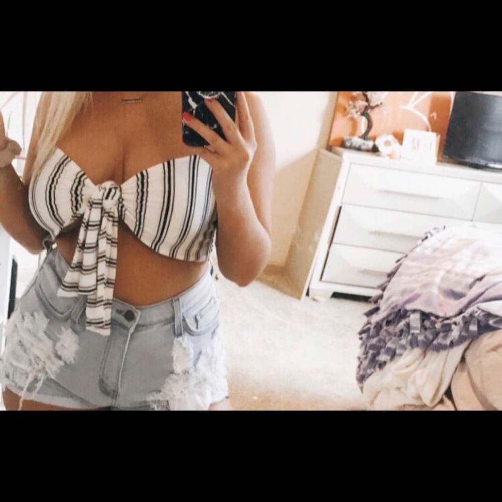 Henrigirl Striped Front Tie Crop Top